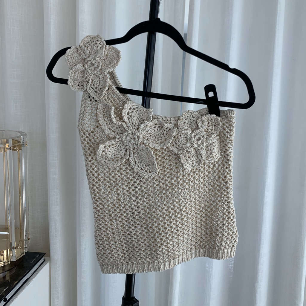 Cream Crochet Floral Top